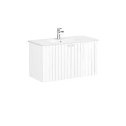 VitrA Root Groove Lavabo Dolabı — 100 cm, iki kapaklı yuvarlak lavabo, mat beyaz