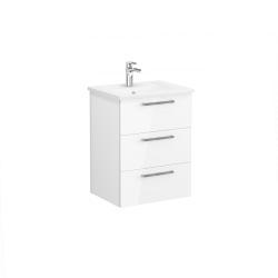 VitrA Root Groove Lavabo Dolabı — 100 cm, iki kapaklı yuvarlak lavabo, mat açık gri