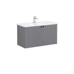 VitrA Root Groove Lavabo Dolabı — 100 cm, iki kapaklı yuvarlak lavabo, mat gri