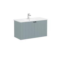 VitrA Root Groove Lavabo Dolabı — 100 cm, iki kapaklı yuvarlak lavabo, mat fiyord yeşili