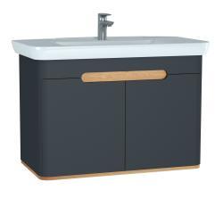 VitrA Sento Lavabo Dolabı — 100 cm, iki kapaklı aydınlatmalı, mat antrasit