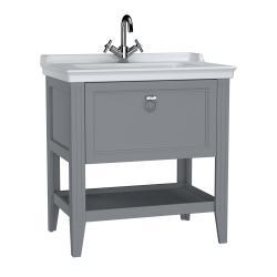 VitrA Valarte Lavabo Dolabı — 80 cm, bir çekmeceli etajerli lavabolu, mat gri