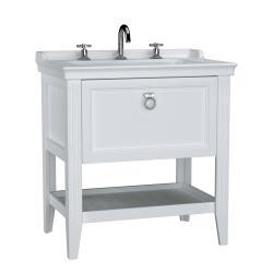VitrA Valarte Lavabo Dolabı — 80 cm, bir çekmeceli etajerli lavabolu, üç armatür delikli, mat beyaz