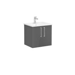VitrA Root Flat Lavabo Dolabı — 60 cm, iki kapaklı köşeli lavabo, parlak antrasit
