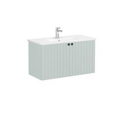 VitrA Root Groove Lavabo Dolabı — 100 cm, iki kapaklı yuvarlak lavabo, mat retro yeşil