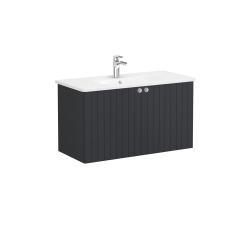 VitrA Root Groove Lavabo Dolabı — 100 cm, iki kapaklı yuvarlak lavabo, mat grafit