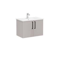 VitrA Root Flat Lavabo Dolabı — 80 cm, iki kapaklı köşeli lavabo, parlak sahra beji