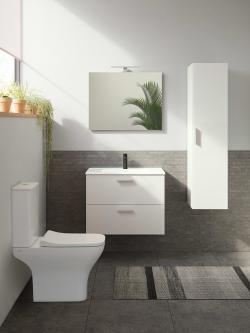 VitrA Mia Banyo Dolabı Seti — 80 cm, iki çekmeceli lavabo dolabı, aydınlatmalı düz ayna, parlak beyaz