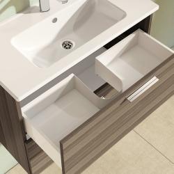 VitrA Mia Banyo Dolabı Seti — 80 cm, iki çekmeceli lavabo dolabı, aydınlatmalı düz ayna, cordoba