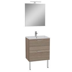 VitrA Mia Banyo Dolabı Seti — 60 cm, iki çekmeceli lavabo dolabı, aydınlatmalı düz ayna, ayak, cordoba