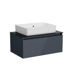 VitrA Nuo Lavabo Dolabı — 80 cm, bir çekmeceli çanak lavabo, cam tezgah, parlak antrasit
