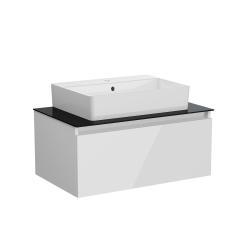 VitrA Nuo Lavabo Dolabı — 80 cm, bir çekmeceli çanak lavabo, cam tezgah, parlak beyaz