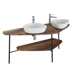 VitrA Plural Ahşap Tezgah Ünitesi — 160 cm, raflı iki armatür delikli, koyu meşe, lavabosuz