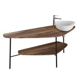 VitrA Plural Ahşap Tezgah Ünitesi — 160 cm, raflı sağ armatür delikli, koyu meşe, lavabosuz