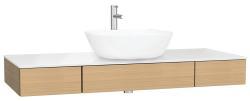 VitrA Origin Tezgah Ünitesi — 120 cm, üç çekmeceli orta sifon delikli, açık meşe