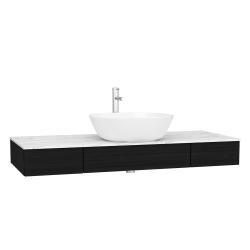 VitrA Origin Tezgah Ünitesi — 120 cm, üç çekmeceli orta sifon delikli, hareli siyah meşe