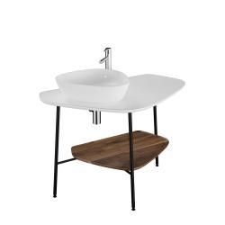 VitrA Plural Tezgah Ünitesi — 100 cm, raflı sol armatür delikli, mat beyaz seramik tezgah, koyu meşe, lavabosuz