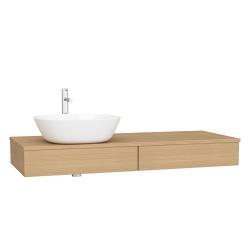 VitrA Origin Tezgah Ünitesi — 120 cm, iki çekmeceli sol sifon delikli, açık meşe