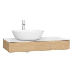 VitrA Origin Tezgah Ünitesi — 90 cm, iki çekmeceli sol sifon delikli, açık meşe