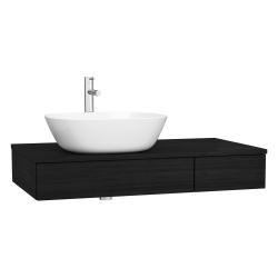 VitrA Origin Tezgah Ünitesi — 90 cm, iki çekmeceli sol sifon delikli, hareli siyah meşe
