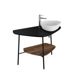VitrA Plural Tezgah Ünitesi — 100 cm, raflı sağ armatür delikli, mat siyah seramik tezgah, koyu meşe, lavabosuz
