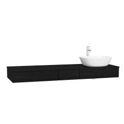 VitrA Origin Tezgah Ünitesi — 150 cm, üç çekmeceli sağ sifon delikli, hareli siyah meşe