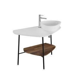 VitrA Plural Tezgah Ünitesi — 100 cm, raflı sağ armatür delikli, mat beyaz seramik tezgah, koyu meşe, lavabosuz