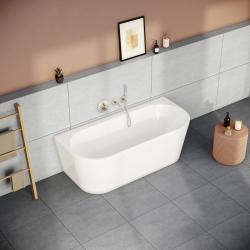 VitrA Geo Duvar Bağlantılı Küvet — 165x75 cm, gizli taşmalı sifon, beyaz