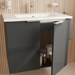 VitrA Mia Plus Square Lavabo Dolabı — 80 cm, iki kapaklı parlak antrasit