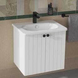 VitrA Root Groove Lavabo Dolabı — 60 cm, iki kapaklı yuvarlak lavabo, mat beyaz