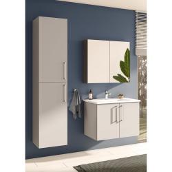 VitrA Root Flat Lavabo Dolabı — 80 cm, iki kapaklı köşeli lavabo, parlak inci grisi