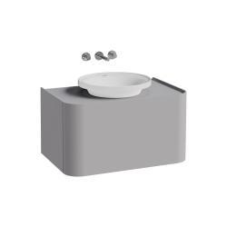 VitrA Glora Lavabo Dolabı — 80 cm, bir çekmeceli çanak lavabolu ve soft touch kaplamalı tezgahlı, mat taş gri