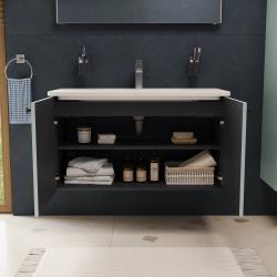 VitrA Root Groove Lavabo Dolabı — 100 cm, iki kapaklı yuvarlak lavabo, mat fiyord yeşili